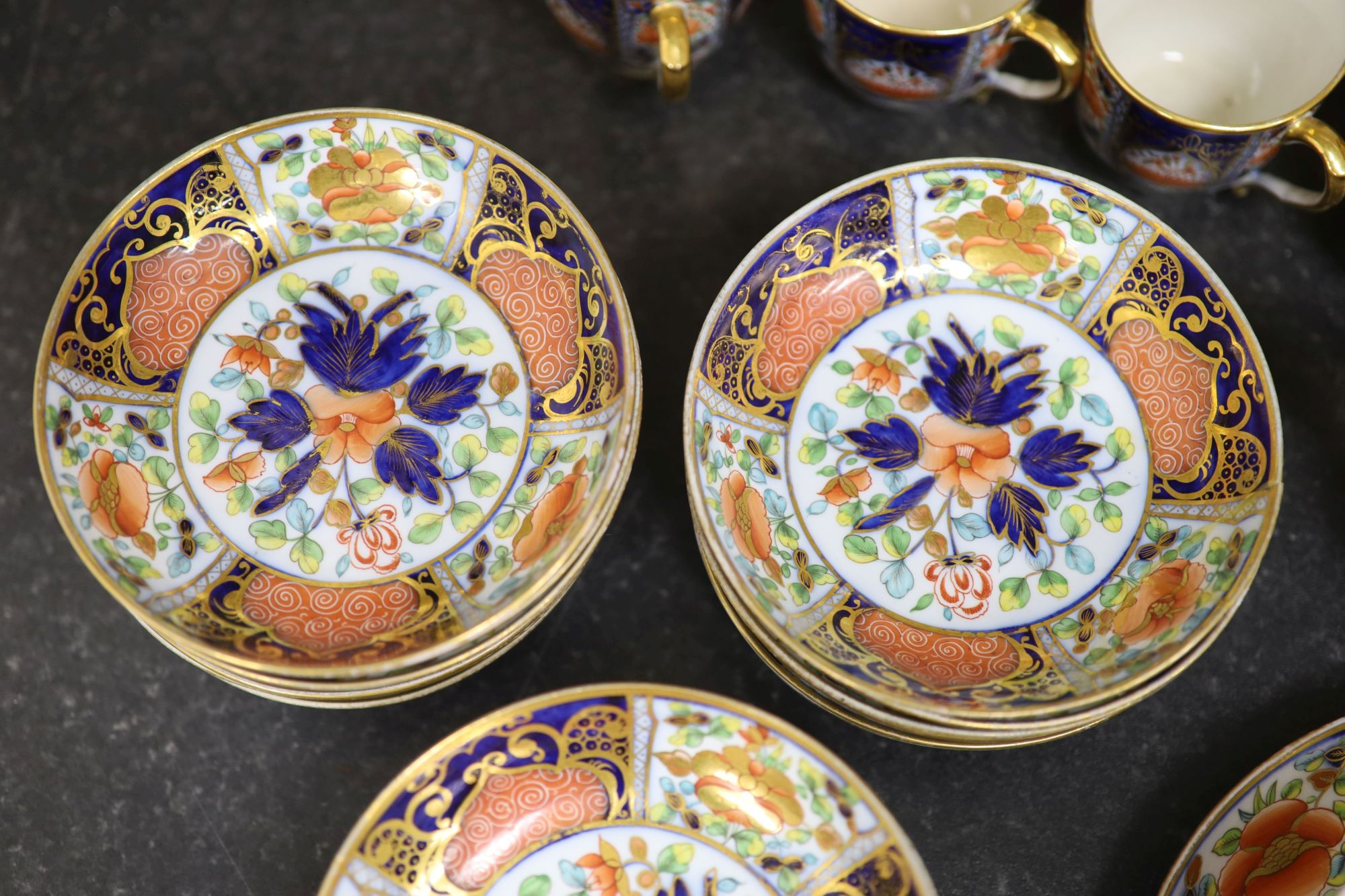 A Herculaneum porcelain Imari pattern 8080 part tea and coffee set, c.1812-15,